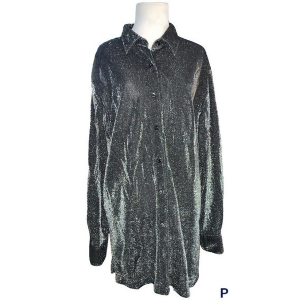 The Avenue Women’s Retro‎ Y2K Plus Size Sparkle Shimmer Black Shirt 14/16